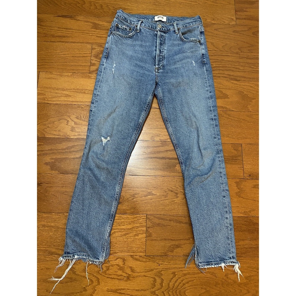 Agolde Nico High Rise Slim Fit Denim Blue Jeans Button Fly Ankle Crop Women's 27